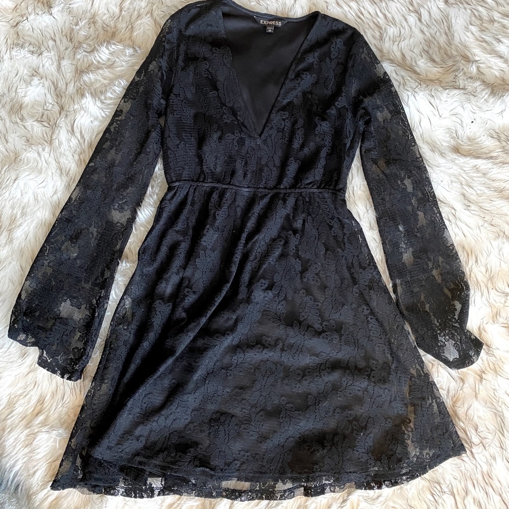Women’s Lace Little Black Dress Long Sleeve